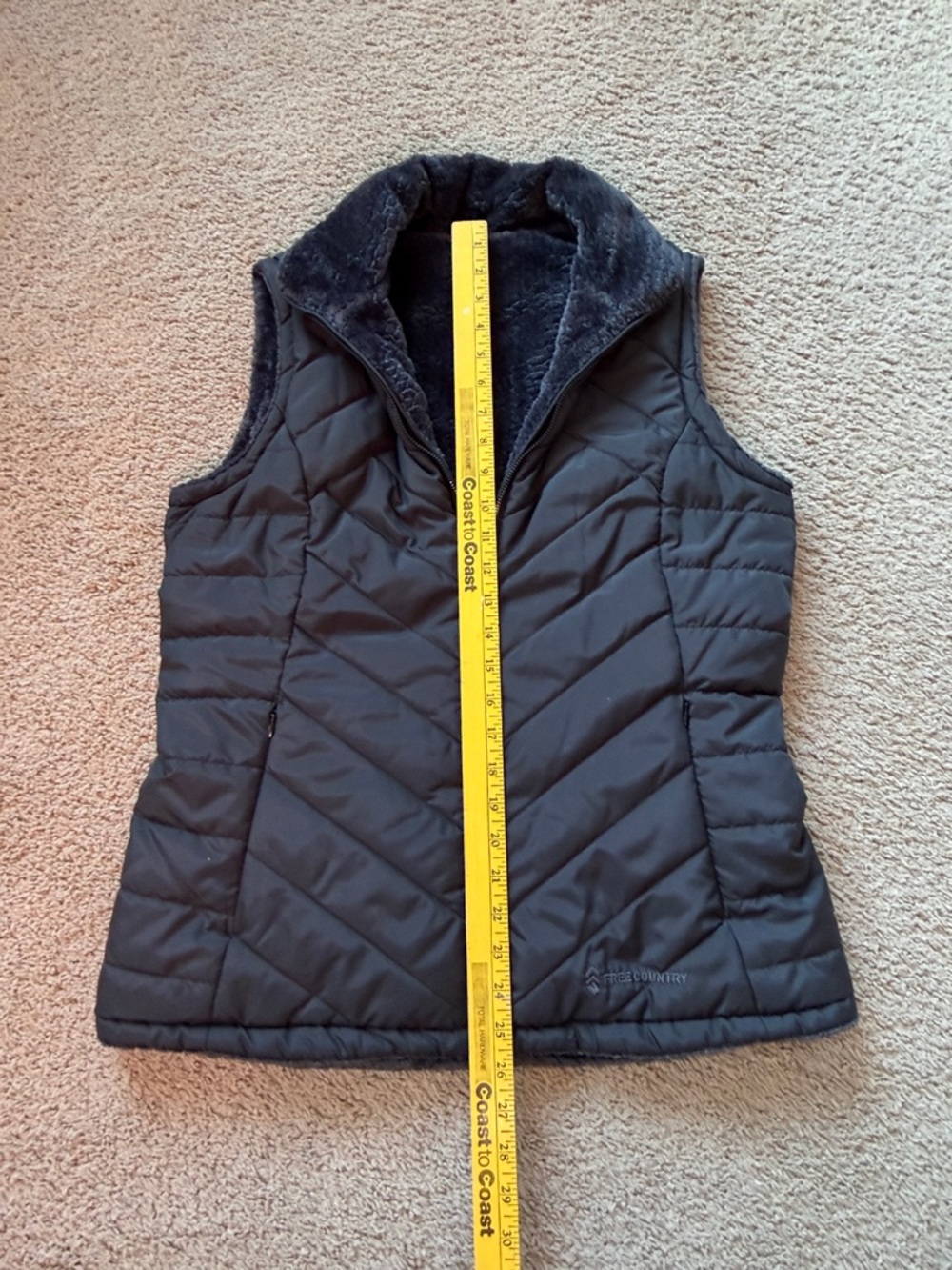 Free Country reversible vest black nylon/ dark gray plush pockets women’s M - Picture 4 of 8